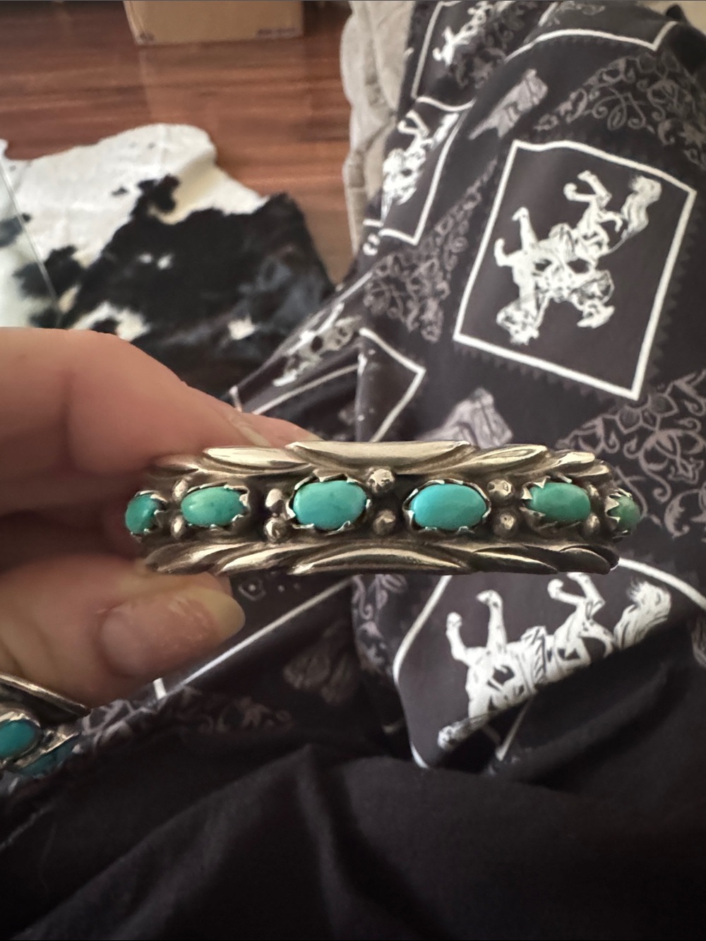Thick vintage Kingman turquoise sterling silver cuff bracelet